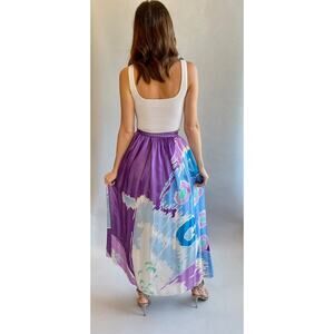Hanae Mori Paris Sz 10 Skirt 100% Silk Abstract Colorful Pleated A-Line Women’s